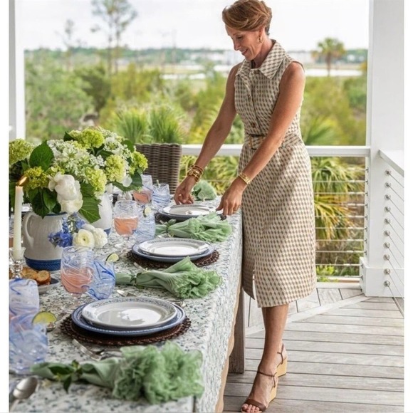 Tuckernuck Ocean Spray Sleeveless Cheyenne Tan Blue Geometric Dress Size L - Picture 2 of 7